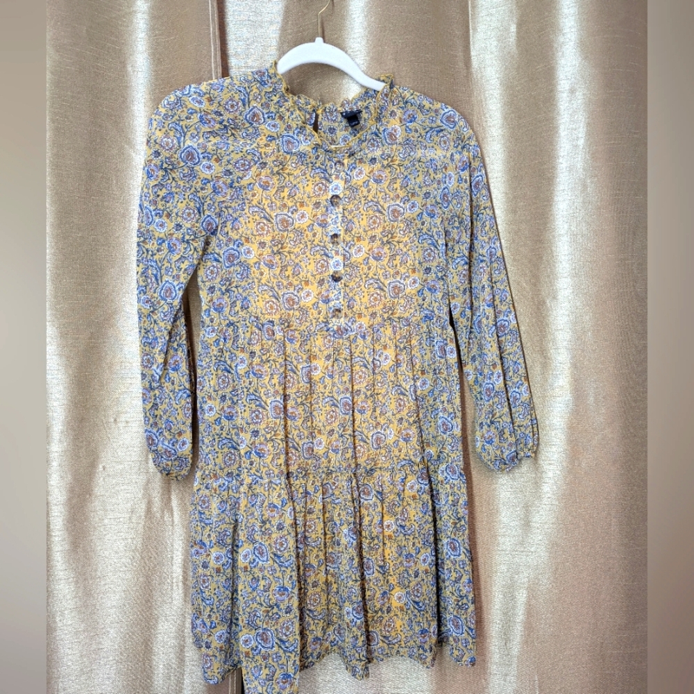 Floral Long Sleeve Dress Size Large 10/12. 2 Piece/Cami Under Dress Sheer Top